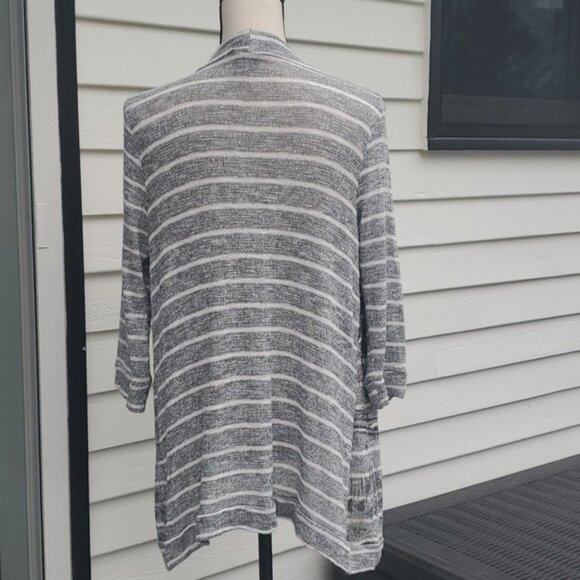 Vanity 3/4 Sleeve Striped Lightweight Open Front Cardigan | Shrug Cardigan - Picture 4 of 12